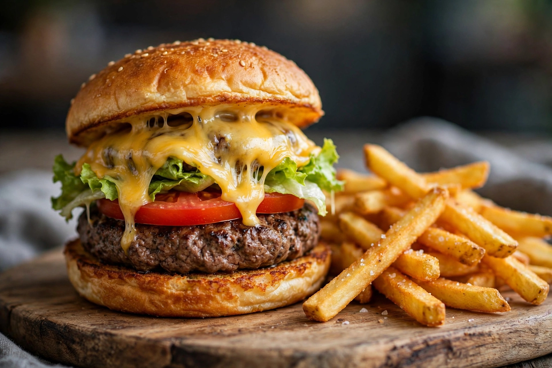 Boston Pizza burger with fries in Canada