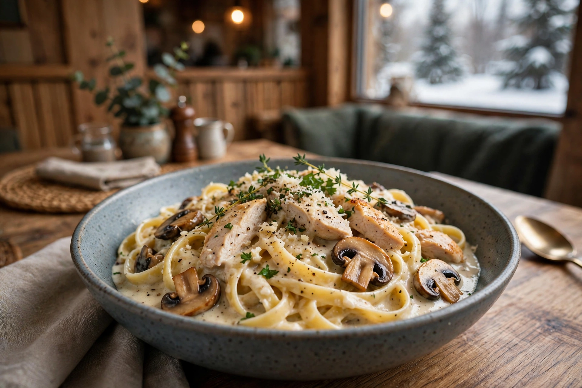 Boston Pizza chicken mushroom fettuccine pasta in Canada