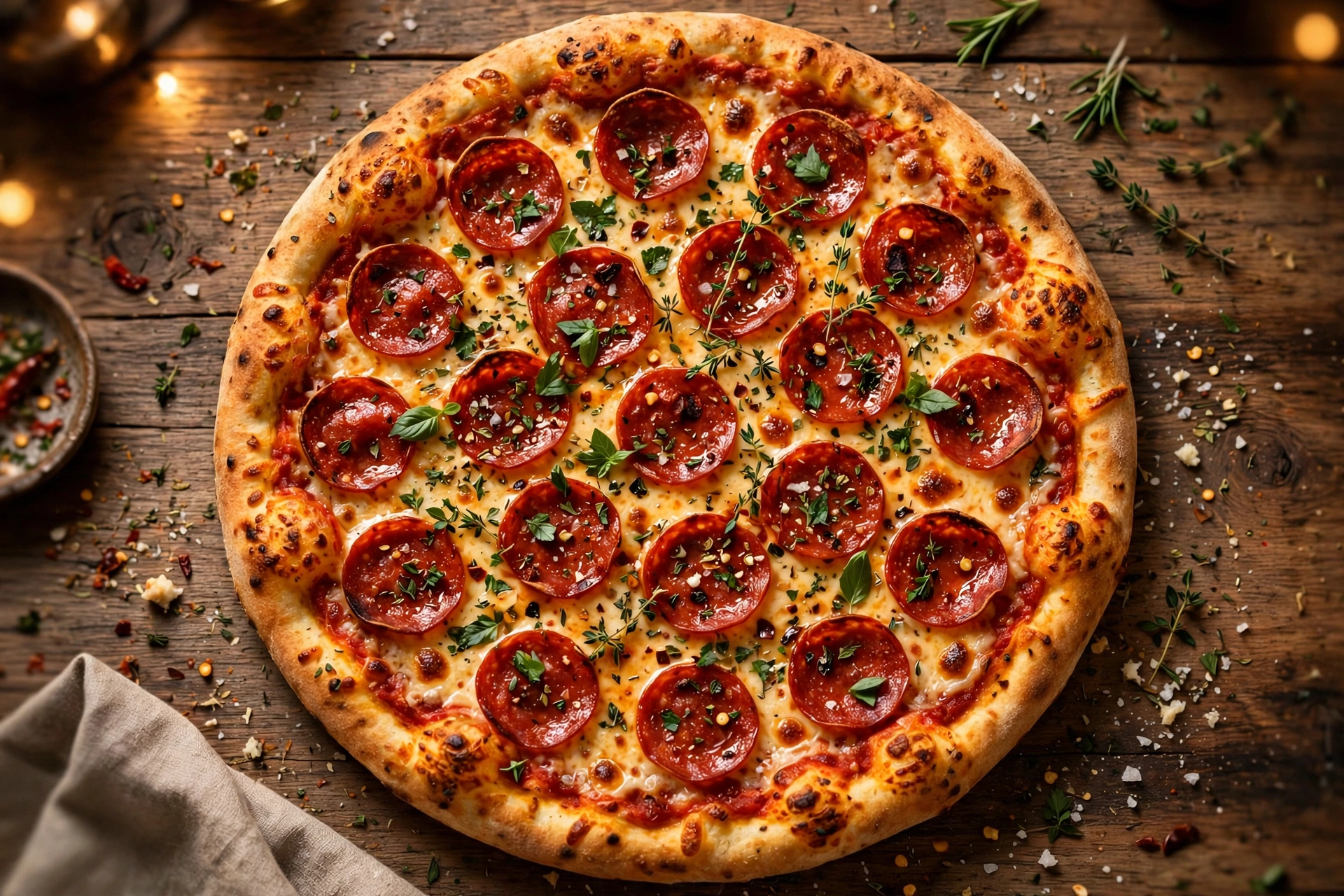 Boston Pizza pizza with pepperoni and melted cheese in Canada